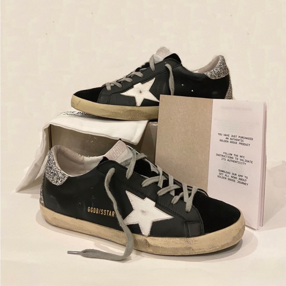 NEW! Golden Goose Super-Star Classic w Spur in Black/White/Silver (SIZE 40)